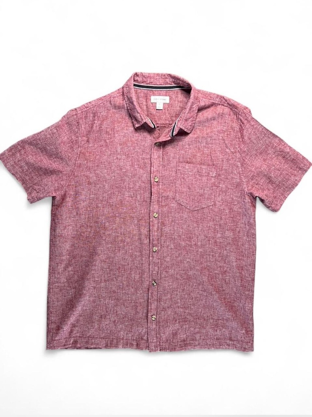 Linen Button-Up Shirt Short Sleeved Red Men’s Size Large Linen/Cotton Blend